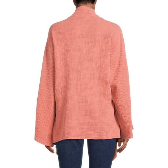 NWOT 100% Cotton Seersucker Oversized Coral Tie Front Kimono Sweater - Picture 2 of 15